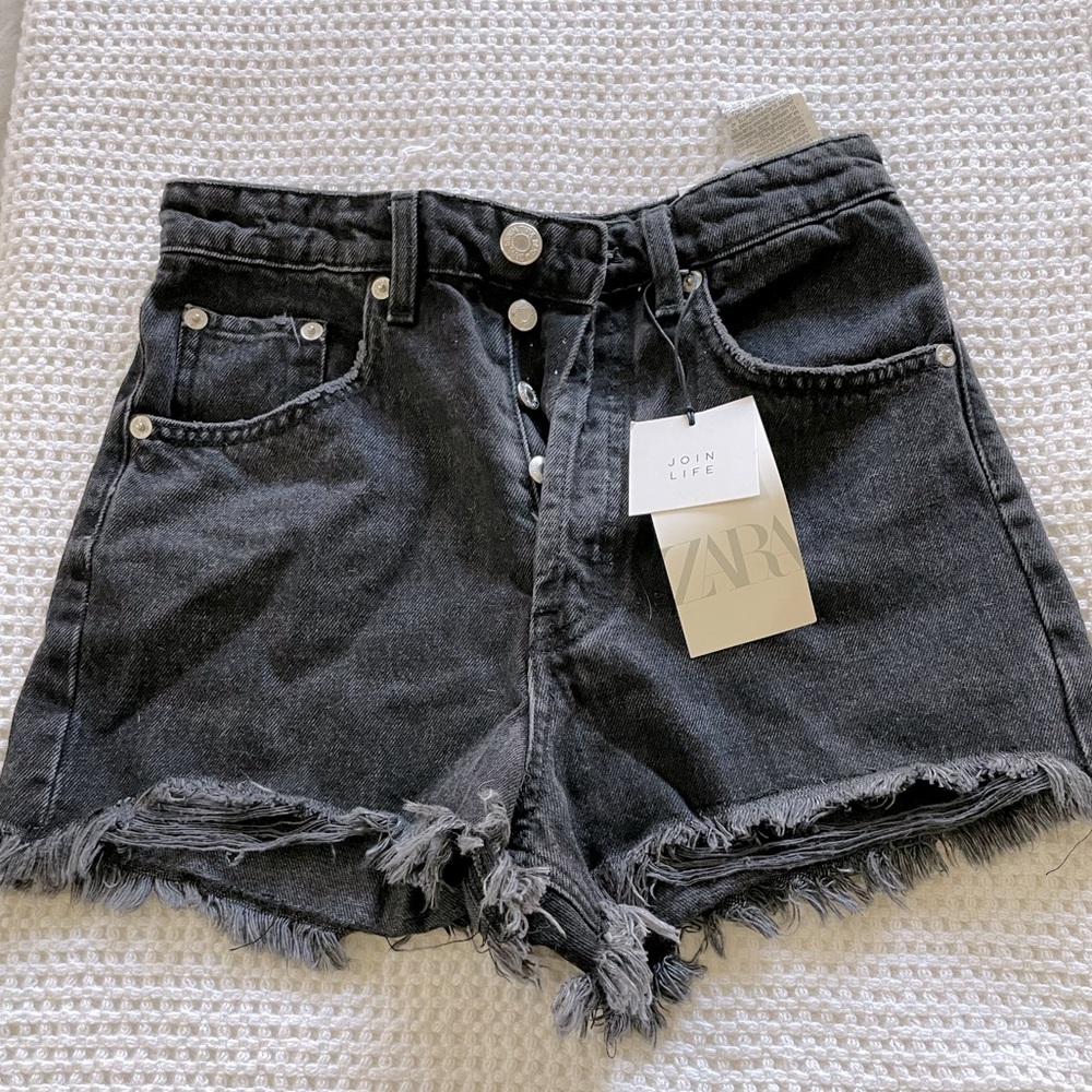 NWT Zara high waisted black denim shorts
